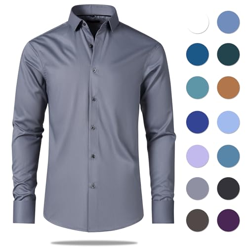 Men's Dress Shirt French Cuff Shirt for Men Slim Fit Stretch Spread Collar with Metal Cufflink