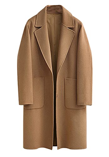 Women's Winter Casual Single Breasted Long Wool Coat Formal Office Wool Overcoat