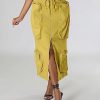 Women's Vintage 90s Drawstring Stretchy Zipper Muti-Pockets Pencil Long Cargo Skirt