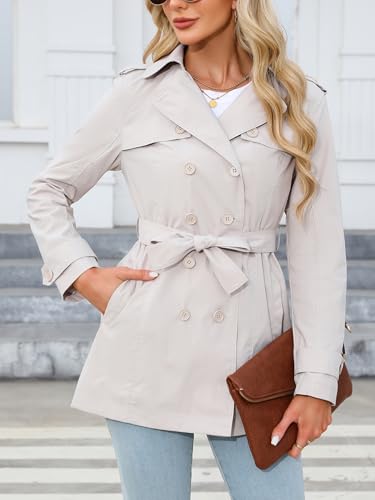 Women Trench Coat Double-Breasted Classic Lapel Long Fall Overcoat Belted Slim Winter Outerwear Coat