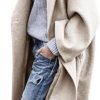 Women's Winter Pea Coat Notch Lapel Single Breasted Oversized Long Casual Wool Blend Overcoat