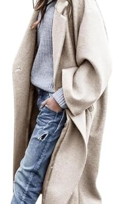 Women's Winter Pea Coat Notch Lapel Single Breasted Oversized Long Casual Wool Blend Overcoat