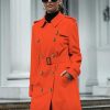 Women's Double Breasted Waterproof Trench Coat Classic Lapel Overcoat with Belt