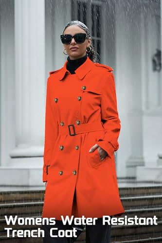 Women's Double Breasted Waterproof Trench Coat Classic Lapel Overcoat with Belt