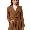 Women's Classic Stand Collar Outwear Overcoat Long Sleeve Winter Belted Pea Coat