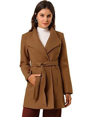Women's Classic Stand Collar Outwear Overcoat Long Sleeve Winter Belted Pea Coat