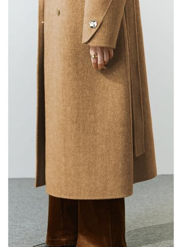 Womens Pea Coats Fall Long Trench Coat Double Breasted Button Down Lapel Belted Peacoat