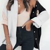 Womens Color Block Button Down Shirts Long Sleeve Oversized Boyfriend Blouses Tops