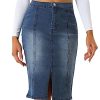 Women's Denim Skirt High Waist Slit Hem Stretch Bodycon Pencil Skirt Knee Length Jean Skirts