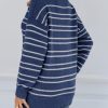 Womens Striped Swaters Button Collared Polo Shirts Oversized Long Sleeve Chunky Knit Trendy Pullover Tops