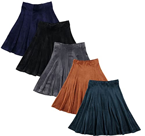 Girls Uniform School Church Velour Pleated Knee Length Panel Skirt