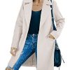 Womens Long Sleeve Wool Blend Pea Coat Lapel Notched Collar Warm Midi Casual Jacket Overcoat