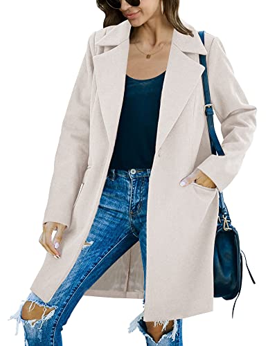 Womens Long Sleeve Wool Blend Pea Coat Lapel Notched Collar Warm Midi Casual Jacket Overcoat