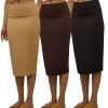 3 Pack: Womens Soft Midi Skirt – High Waisted Pencil Work Office Business Casual Skirts with Back Slit Plus