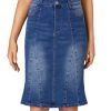 Women's Denim High Waisted Knee Length Pencil Mermaid Stretch Jean Skirt