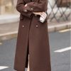 Women's 2025 Winter Double Breasted Wool Coat Warm Midi Long Dressy Trench Coat Peacoat