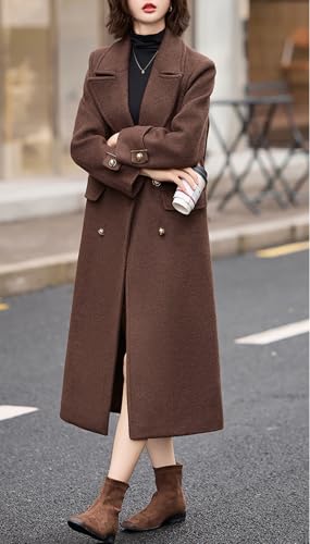 Women's 2025 Winter Double Breasted Wool Coat Warm Midi Long Dressy Trench Coat Peacoat