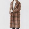 Women's Plaid Trench Coat Oversize Double Breasted Lapel Jacket Mid-Long Winter Pea Coat Overcoat