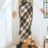 Womens Flannel Plaid Straight Vintage A Line Midi Length Long Pencil Skirt