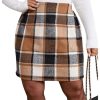 Women's Plus Size Plaid Skirt Elastic High Waisted Pencil Mini Skirts