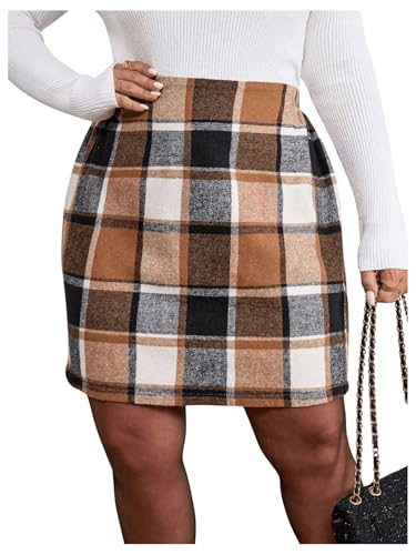 Women's Plus Size Plaid Skirt Elastic High Waisted Pencil Mini Skirts