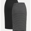 Women's Plus Size 2 Pack Striped Slit Midi Skirts High Waist Pencil Skirt