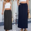 3 Pack Long Maxi Skirts for Women, Back Slit Ankle Length Casual Skirts Elastic Waist Soft Pencil Skirts with Pockets