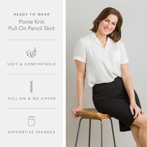 Women's Ecofabric Ponte Pull On Stretch Above Knee Classic Pencil Skirt, Fitted