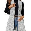 Women's Tweed Plaid Long Blazer Vest Sleeveless Trendy Fall Business Casual Dressy Work Blazer Jackets 2025