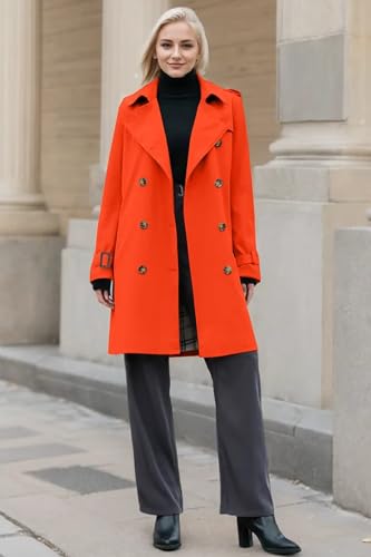 Women's Double Breasted Waterproof Trench Coat Classic Lapel Overcoat with Belt
