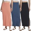 3 Pack: Women's Ribbed High Waisted Maxi Skirt with Side Slit - Casual Long Pencil Skirt