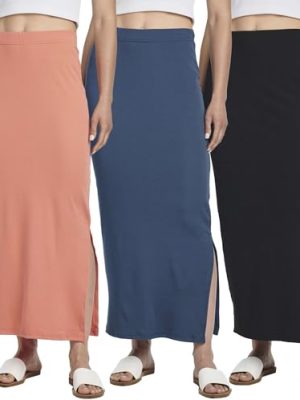 3 Pack: Women's Ribbed High Waisted Maxi Skirt with Side Slit - Casual Long Pencil Skirt