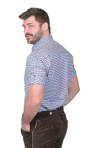 German Blue Plaid Lederhosen Longsleeve/Shortsleeve Button Down Shirt