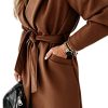 Womens Classic Coat Lapel Collar Open Front Belted Long Jacket