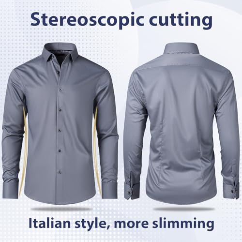 Men's Dress Shirt French Cuff Shirt for Men Slim Fit Stretch Spread Collar with Metal Cufflink