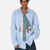 Button Down Shirts Unisex Necktie Print Stripe Long Sleeve Shirt Casual Streetwear Shirts