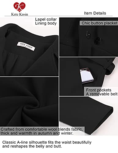 Women A Line Peacoat Dress Coat Belted Notch Lapel Overcoat Fall Winter Trench Coats