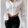 Women's Cropped Button Down Shirts Long Sleeve Collared Crop Tops Office Work Business Outfits