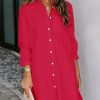 Womens Button Down Shirt Dresses with Pockets Cotton Button Up Tunics Long Sleeve Solid High Low Blouse Tops