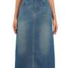 Women's Denim Skirt High Waisted Split Back Pockets Casual Pencil Midi Jean Skirts