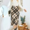Womens Flannel Plaid Straight Vintage A Line Midi Length Long Pencil Skirt