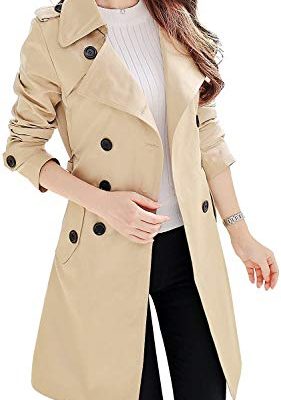 Women's Double-Breasted Trench Coat Classic Lapel Overcoat Slim Outerwear Waterproof Coat with Belt Buckle