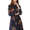Women's Button Down Vintage Polka Dots Dresses Collar Tie Belted Floral Shirt Dress