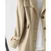 Women's Single Breasted Mid-Length Trench Coat Puff Sleeve Lapel Overcoat Windproof Classic Outerwear