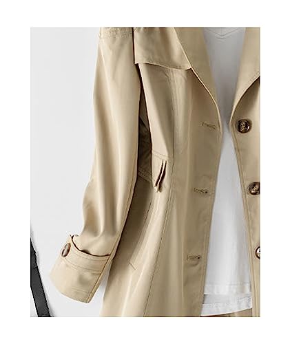 Women's Single Breasted Mid-Length Trench Coat Puff Sleeve Lapel Overcoat Windproof Classic Outerwear
