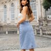 Jean Skirts for Women Denim Trendy Summer Casual Stretchy High Waisted Midi Below Knee Pencil Skirt with Slit