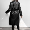 Women's Trench Coat Plus Size Faux Leather Long Classic Motorcycle Jacket Lapel Belted Overcoat