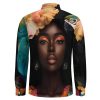 African USA Woman Mens Long Sleeve Shirt Casual Button Down Dress Shirts