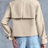 Women Crop Double Breasted Trench Coat Raglan Sleeve Work Office Cropped Jacket With Pockets