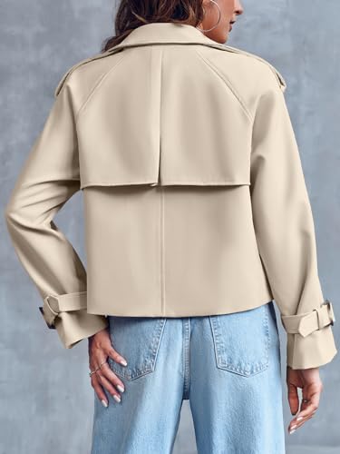 Women Crop Double Breasted Trench Coat Raglan Sleeve Work Office Cropped Jacket With Pockets